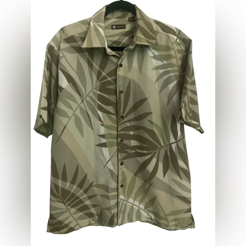 Centro Neutral Color Leaves Print Shirt L GUC